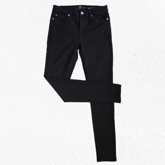 7FAM Matte Black High Waisted Stretch 7 for all mankind The Skinny Jeans Size 26 - Picture 1 of 11